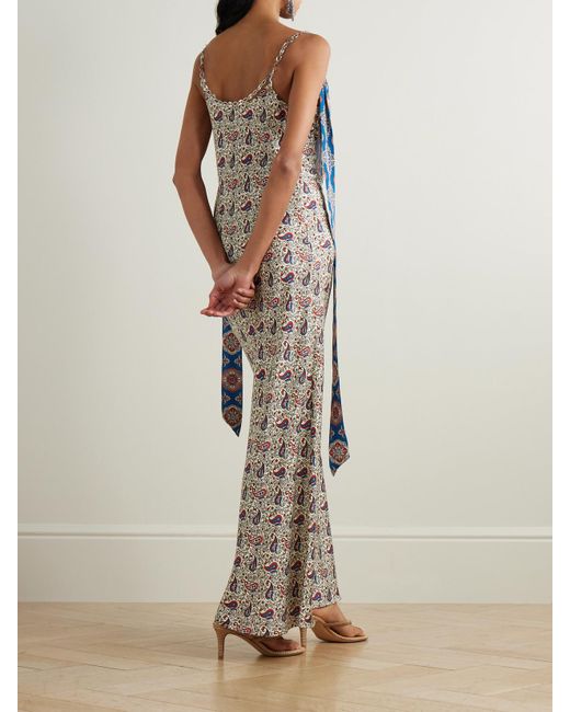 Rabanne Natural Chain-Embellished Paisley-Print Crepe Maxi Dress