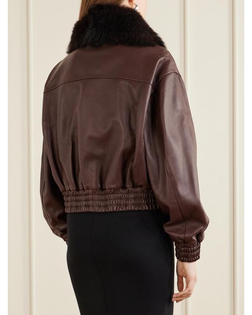 Nour Hammour Brown Ellery Shearling-Trimmed Leather Jacket