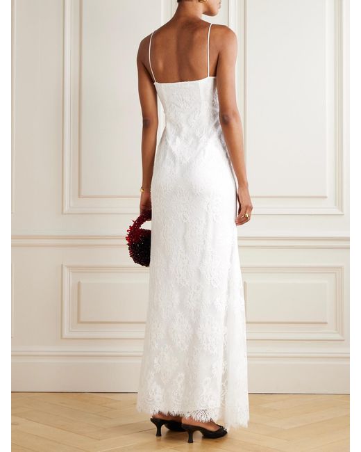 Self-Portrait White Bow-Embellished Cotton-Blend And Lace Maxi Dress