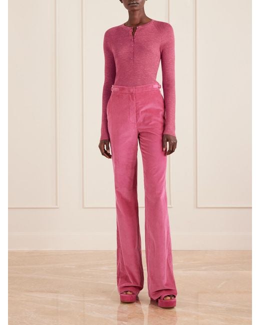Gabriela Hearst Pink Anges Ribbed Cashmere, Silk And Hemp-Blend Henley Shirt