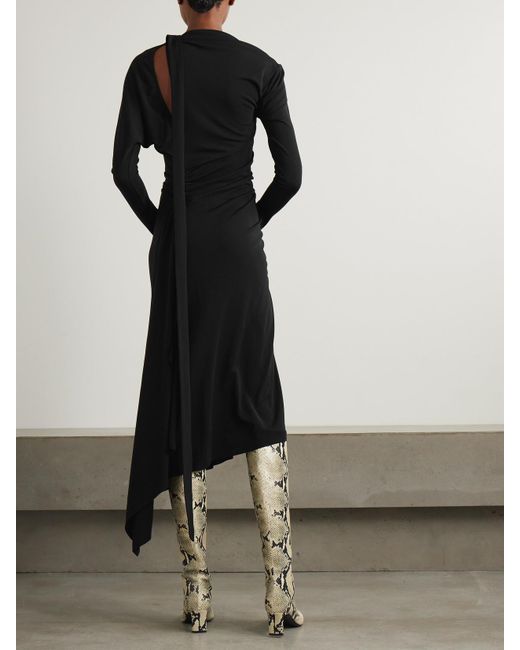 Victoria Beckham Black Asymmetrisches Midikleid Aus Stretch-Jersey Mit Raffungen Und Cut-Out
