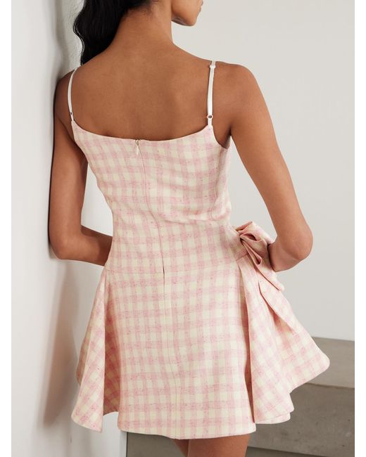 ShuShu/Tong Pink Bow-Detailed Checked Tweed Mini Dress