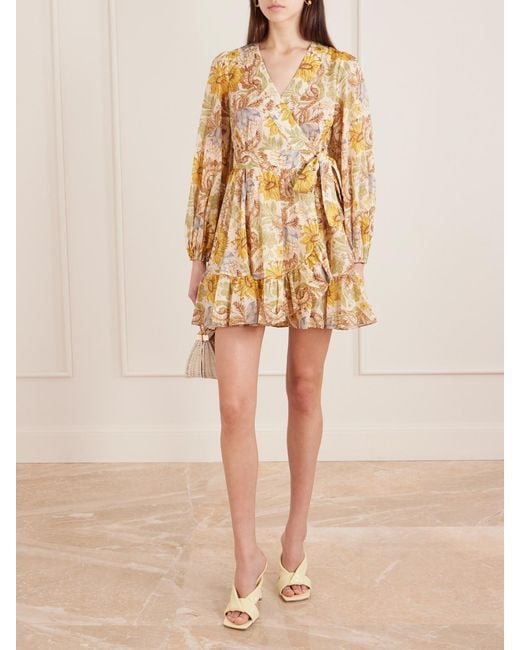 Zimmermann Natural Daylight Ruffled Floral-Print Cotton-Voile Mini Wrap Dress