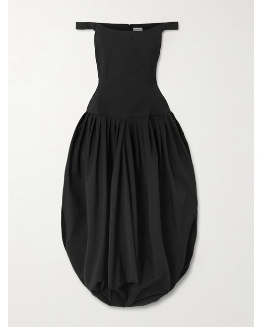 magda butrym milano pleated silk dress Magda Butrym Women's Black Off-The-Shoulder Silk-Poplin Midi Dress