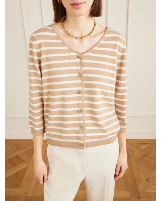 Allude Natural Striped Cashmere Cardigan