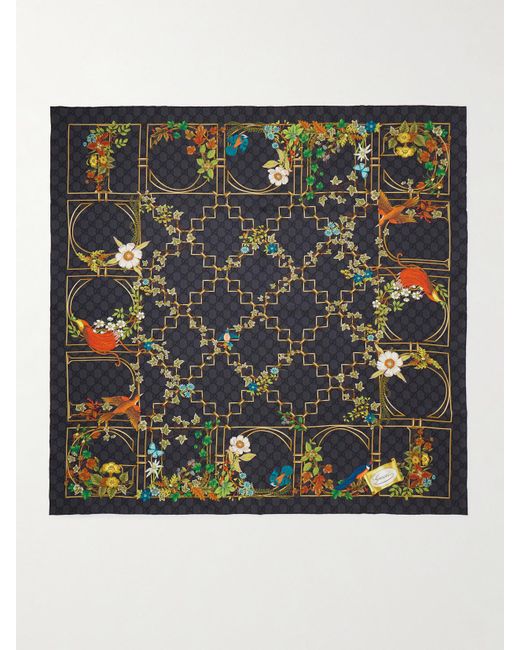 Gucci Green Printed Silk-Twill Scarf