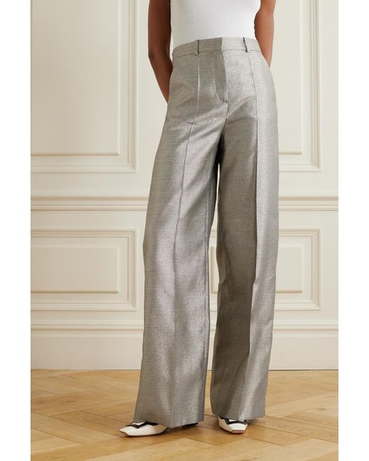 Metallic merino wool-blend straight-leg pants