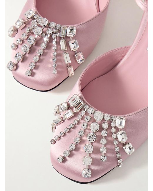 Jimmy Choo Pink Verity 45 Crystal-Embellished Satin Mary Jane Pumps