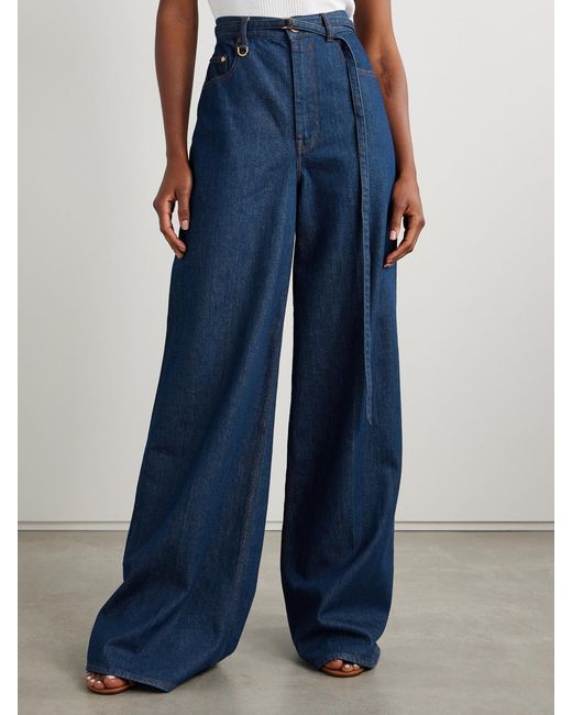 Zimmermann Blue Illuminate Belted High-Rise Wide-Leg Jeans