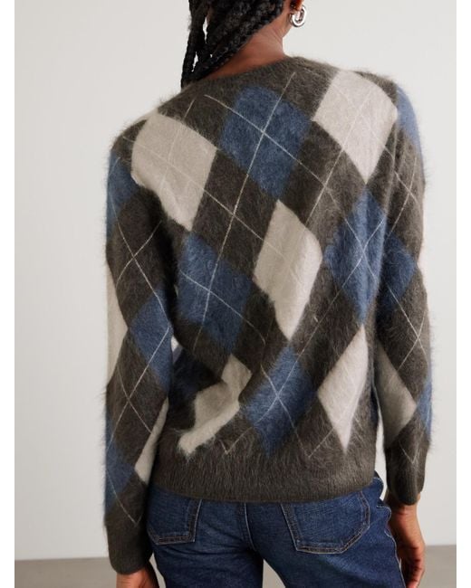Lisa Yang Blue Margy Pullover Aus Gebürstetem Kaschmir Mit Argyle-Muster