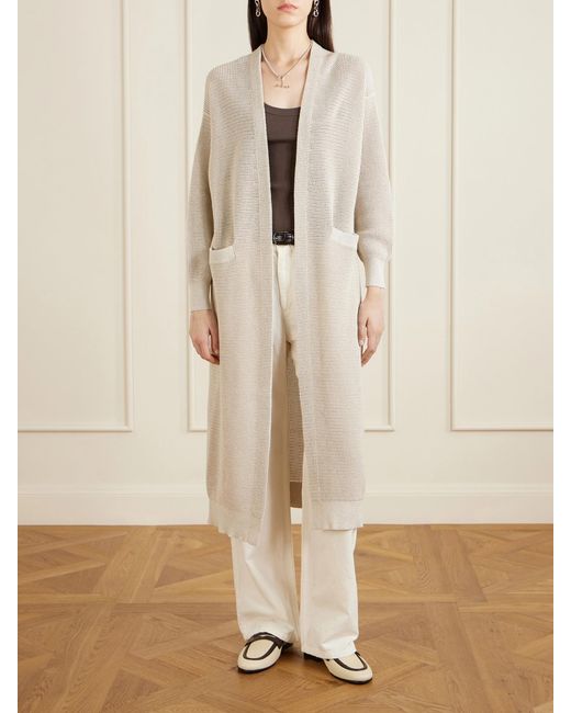 Brunello Cucinelli Natural Metallic Open-Knit Cotton-Blend Cardigan