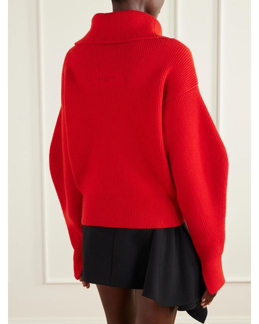 Givenchy Red Wool And Cashmere-Blend Zip-Up Cardigan