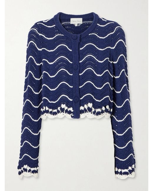 Cara Cara Blue Louise Scalloped Striped Cotton Knit Cardigan