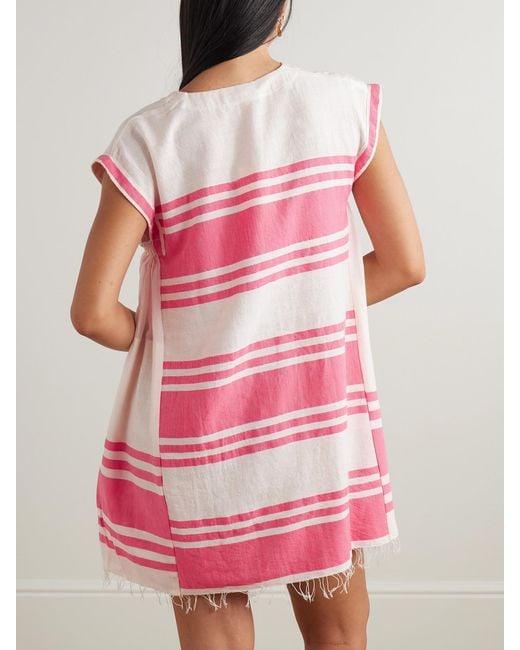 Lemlem Pink Elina Fringed Paneled Striped Cotton Kaftan