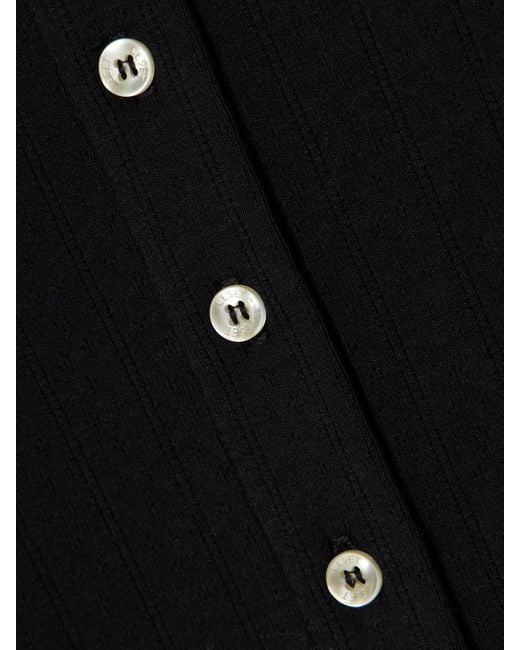 Leset Black Pointelle-Knit Cotton Cardigan