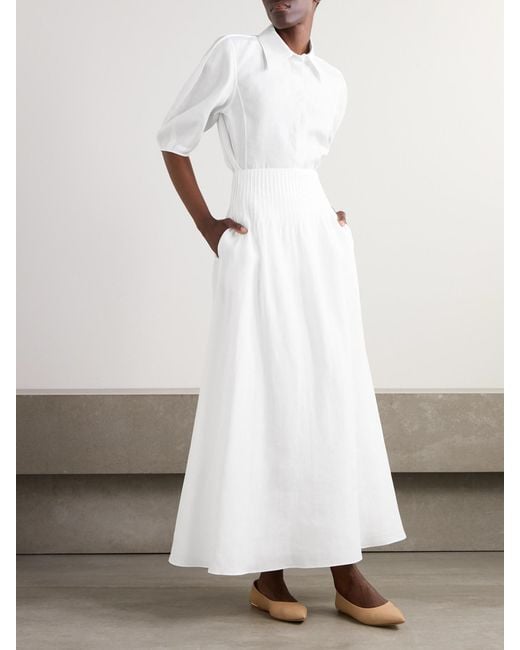 Gabriela Hearst White Penelope Linen Midi Skirt