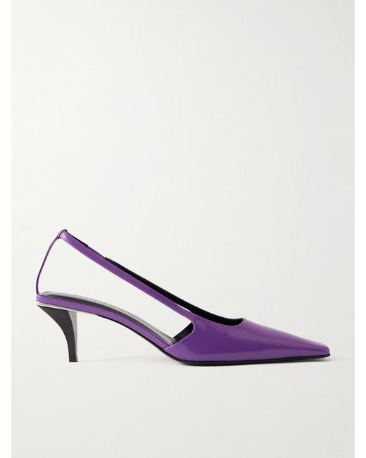 Gucci Purple Embellished Glossed-Leather Slingback Pumps