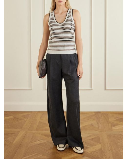 Brunello Cucinelli Gray Striped Cotton-Blend Top