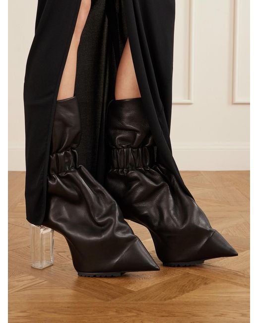 Rick Owens Black Taquito Gathered Leather Ankle Boots