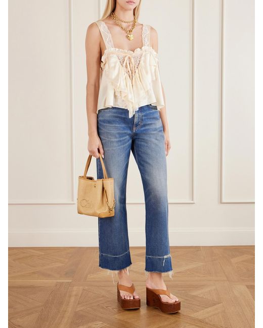 Chloé Natural Clover Leather-Trimmed Raffia-Effect Tote
