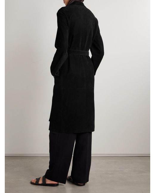 The Row Black Babil Mantel Aus Veloursleder Mit Bindegürtel