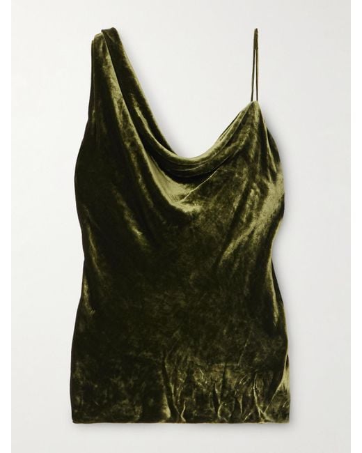 Dries Van Noten Green Asymmetric Draped Velvet Top