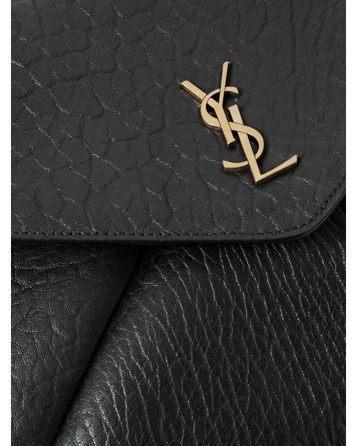 Saint Laurent Black Cassandre Textured-Leather Shoulder Bag