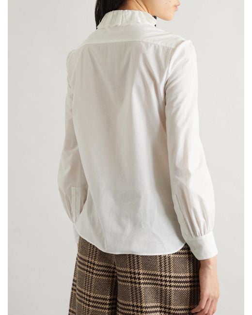 Saint Laurent White Lace-Trimmed Cotton-Poplin Shirt