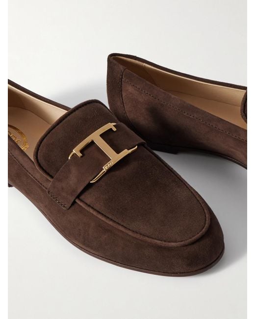 Tod's Brown Loafers Aus Nubukleder Mit Verzierung
