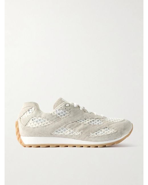 Bottega Veneta White Orbit Suede, Leather, Mesh And Fishnet Sneakers