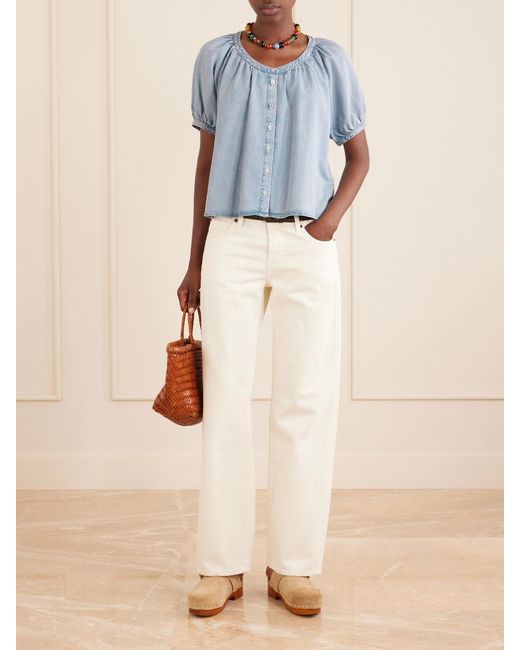 FRAME Blue The Resort Cotton And Tencel Lyocell-Blend Chambray Blouse