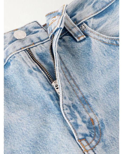 FRAME Blue The Bubble Crop Frayed High-Rise Barrel-Leg Jeans