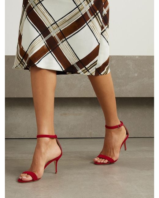 Manolo Blahnik Chaos 70 Suede Sandals in Red | Lyst