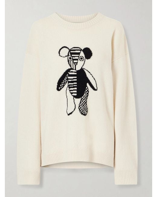 The Elder Statesman Natural Teddy Intarsia-Knit Cashmere Sweater