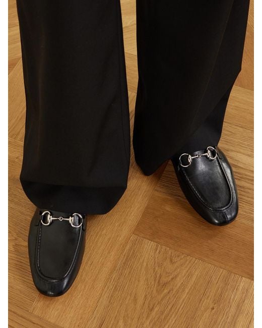Gucci White Jordaan Horsebit-Detailed Leather Loafers
