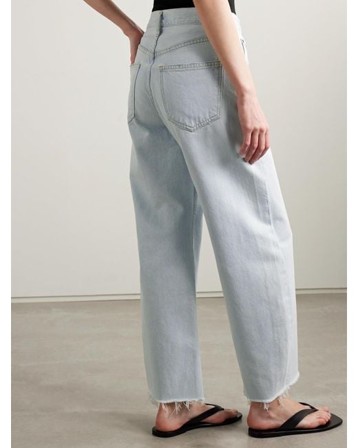 Agolde Blue Low Curve Halbhohe Jeans Mit Weitem Bein Und Fransen