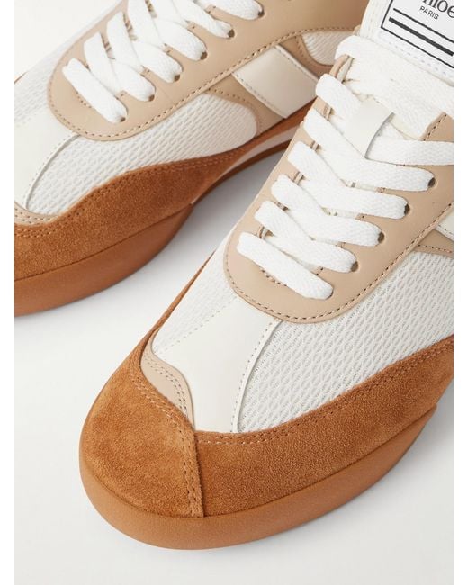 Chloé White Kick Sneakers Aus Mesh Mit Besätzen Aus Leder Und Veloursleder