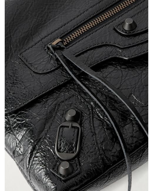 Balenciaga Black Le City Crinkled-Leather Clutch