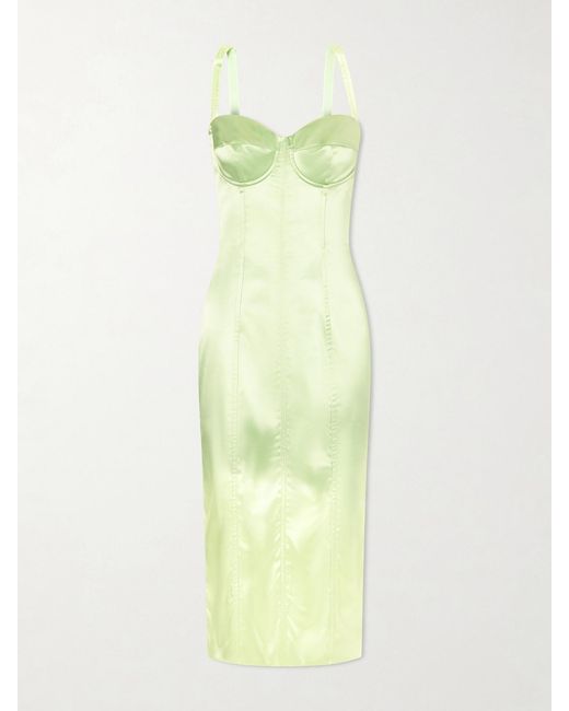 Dolce & Gabbana Green Satin Bustier Midi Dress