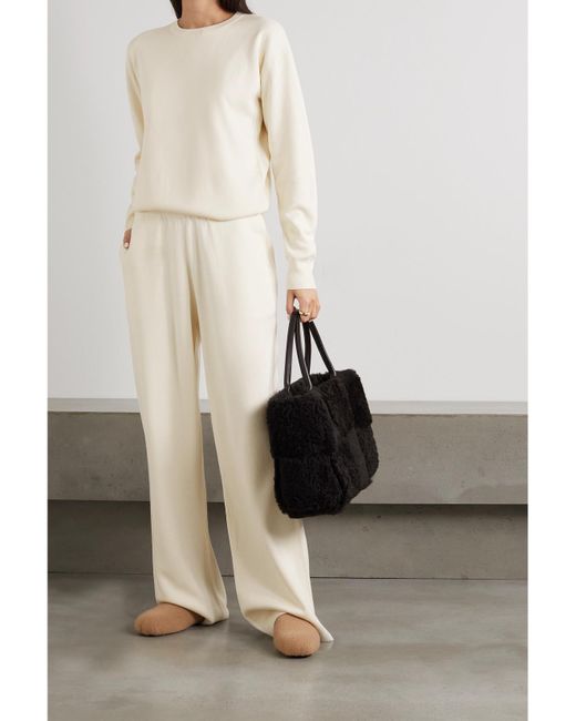 Olivia Von Halle White Carmel Silk And Cashmere-Blend Sweatshirt And Track Pants Set