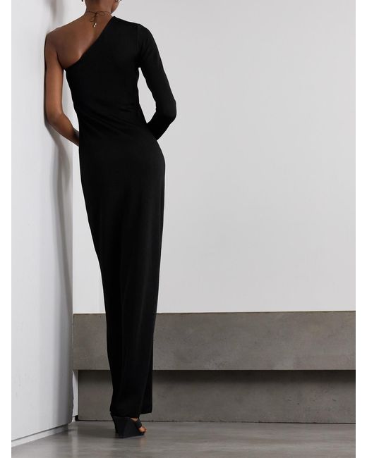 Nili Lotan Black Ranni One-Shoulder Stretch-Knit Maxi Dress