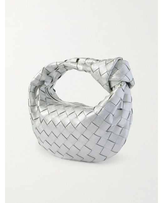 Bottega Veneta Gray Jodie Mini Knotted Intrecciato Distressed Metallic Leather Tote