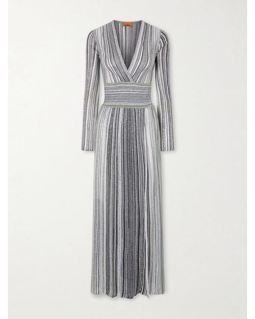 Missoni Gray Striped Sequin-Embellished Metalic Crochet-Knit Maxi Dress