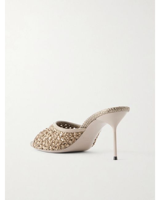 Paris Texas Natural Lidia 70 Leather-Trimmed Straw Mules