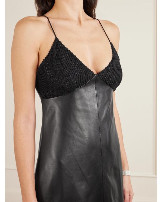 Veronica de Piante Black Amelia Embellished Silk-Trimmed Leather Maxi Dress