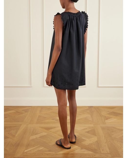 Doen Blue Nessie Broderie Anglaise Organic Cotton Mini Dress