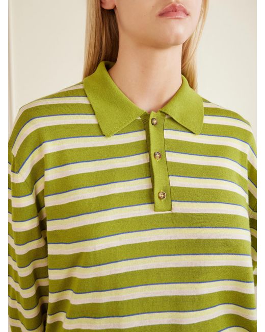 La Ligne Green Ben Striped Silk, Wool And Cashmere-Blend Polo Sweater