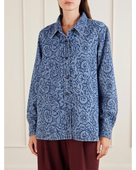Dries Van Noten Blue Cheers Printed Denim Shirt