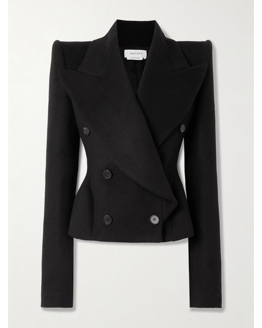 Alexander McQueen Black Double-Breasted Wool And Cashmere-Blend Blazer
