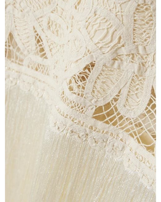 Sea Natural Adelina Tie-Side Fringed Lace-Paneled Woven Top